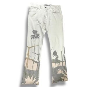 Hudson Men's Ivory Walker Kick Flare Graphic Print Pants Size 34 NWT